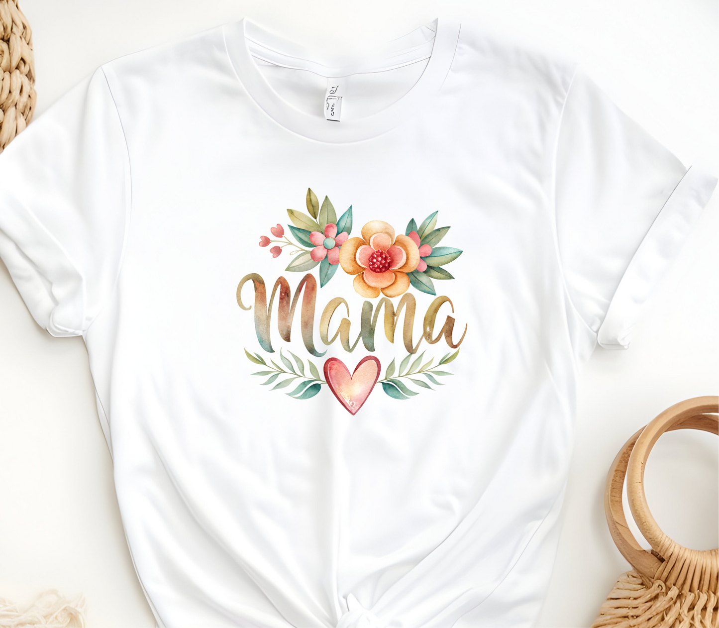 Mama Inspired Design Featuring the word “Mama with Flowers and a heart” in pastel colors