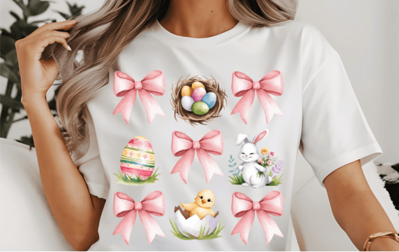 Easter Pink Bows with Bunny and Baby Chick T-Shirt