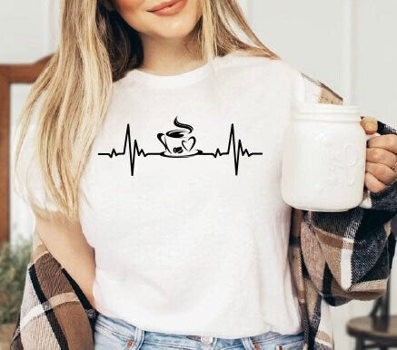 Coffee and Heartbeat Design Woman’s T-Shirt