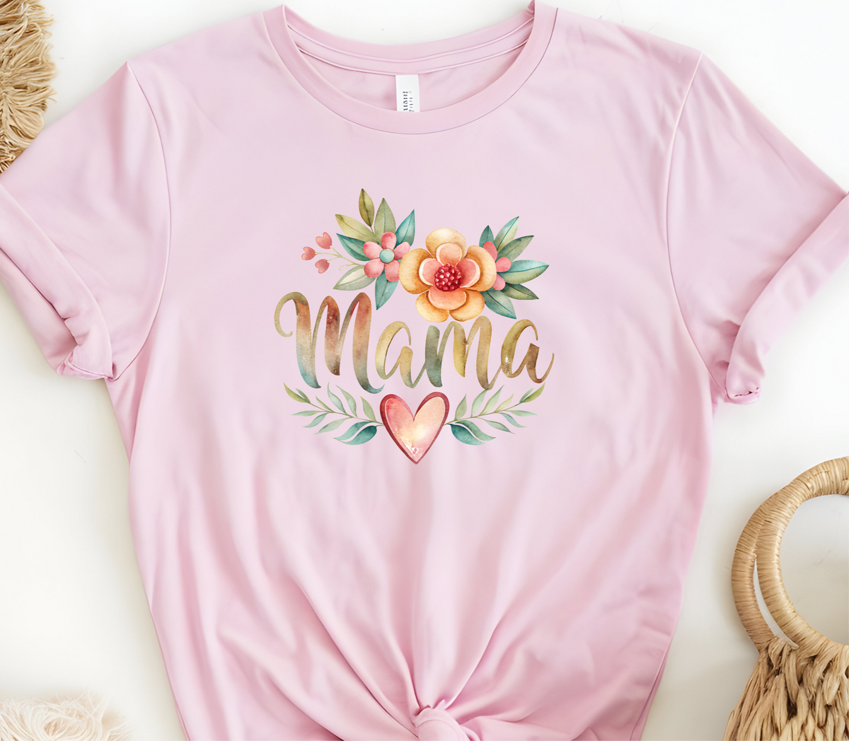 Mom Inspired T-Shirt featuring “Colorful flowers and the message Mama”