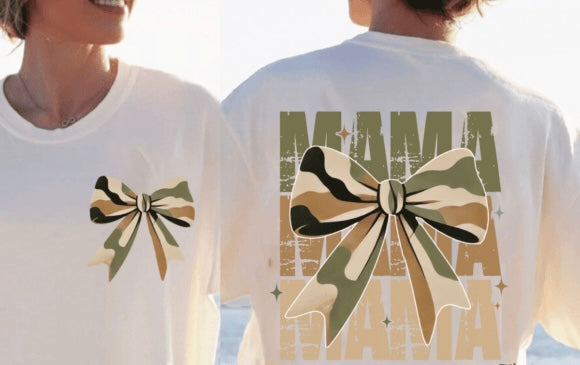 Camouflage Mama with Bow Front & Back design T-Shirt