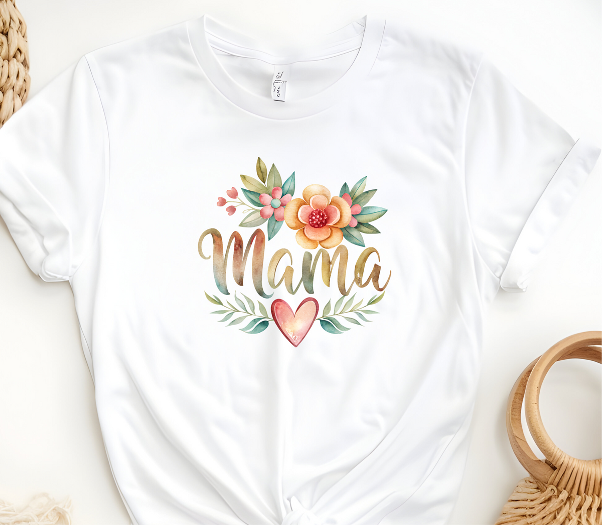 Mom Inspired T-Shirt featuring “Colorful flowers and the message Mama”