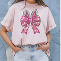Easter Pink Coquette Bow with Easter Bunny Ears T-Shirt