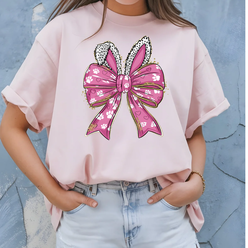 Easter Pink Coquette Bow with Easter Bunny Ears T-Shirt