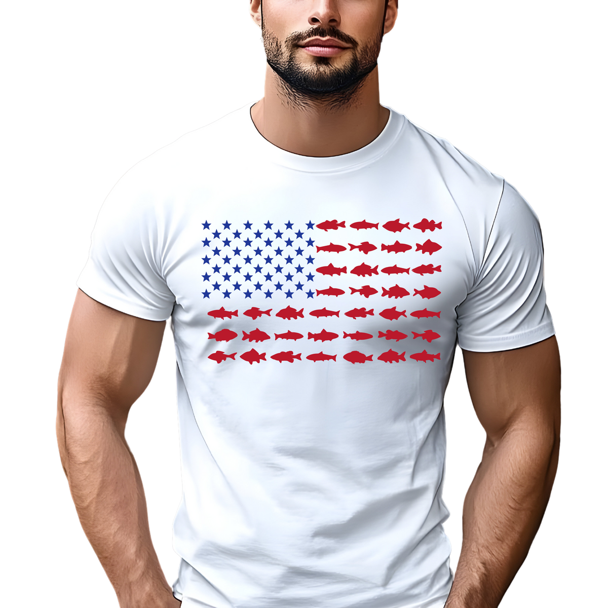 American Flag with Fish Stripes Men’s T-Shirt