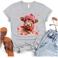Highland Cow Floral and Hearts T-Shirt