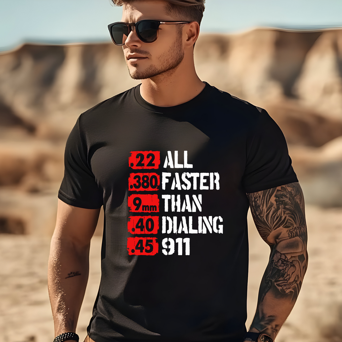 All Faster Than Dialing Nine One One, Men’s 2nd Amendment Inspired T-Shirt