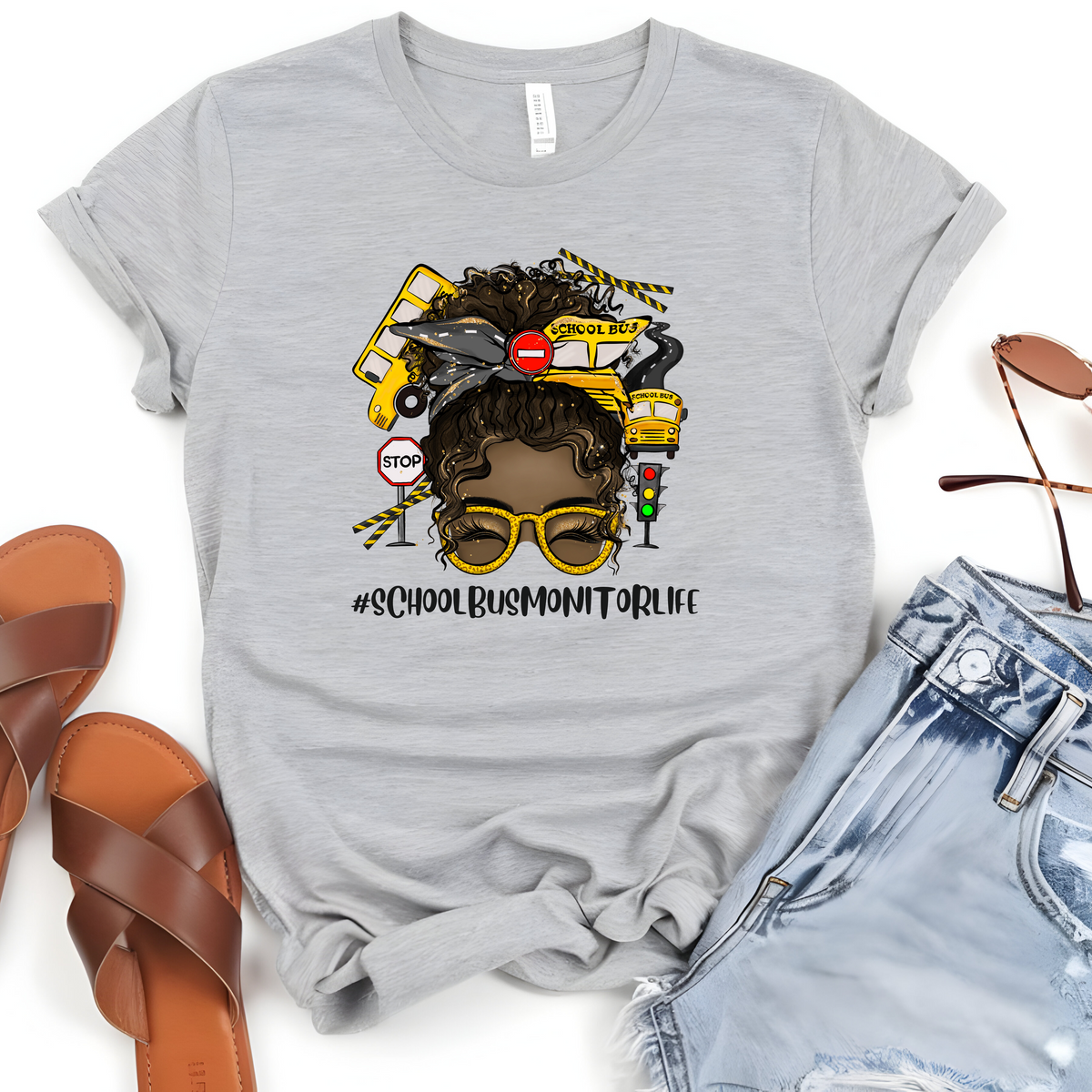 Messy Bun School Bus Monitor Life Woman’s T-Shirt