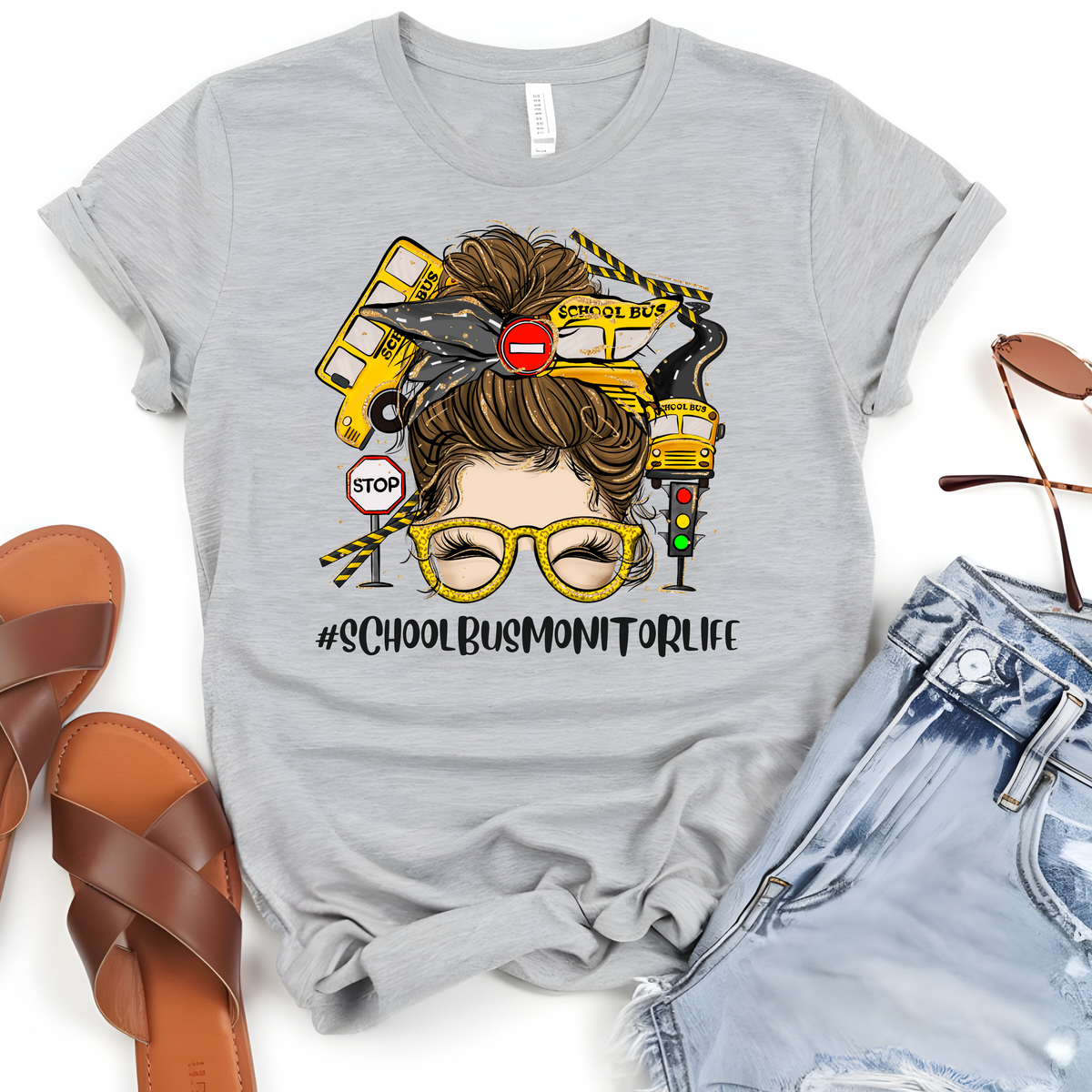 Messy Bun School Bus Monitor Life Woman’s T-Shirt