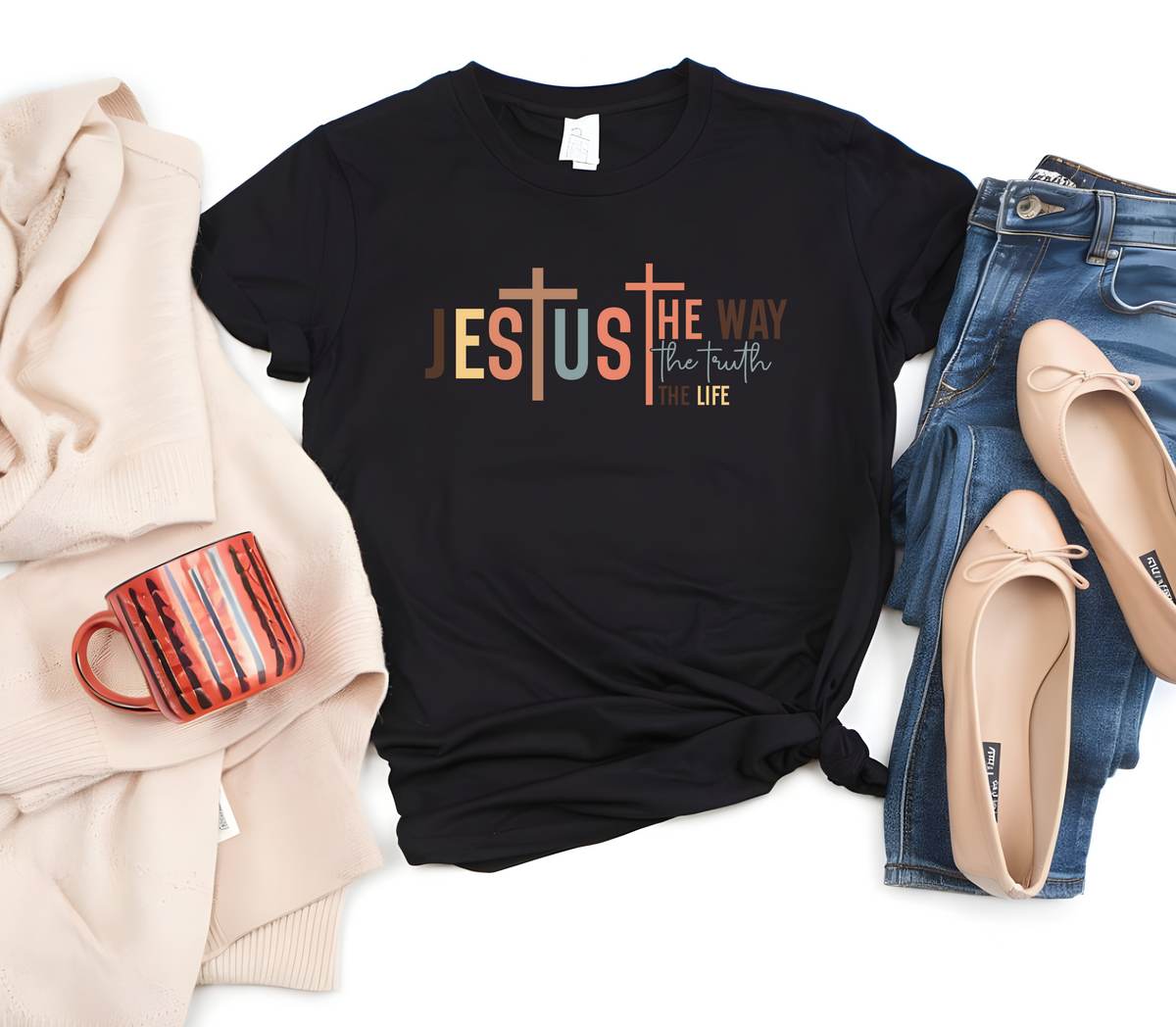 Faith Based Woman’s T-Shirt with the message “Jesus The Way, The Truth, The Life”.