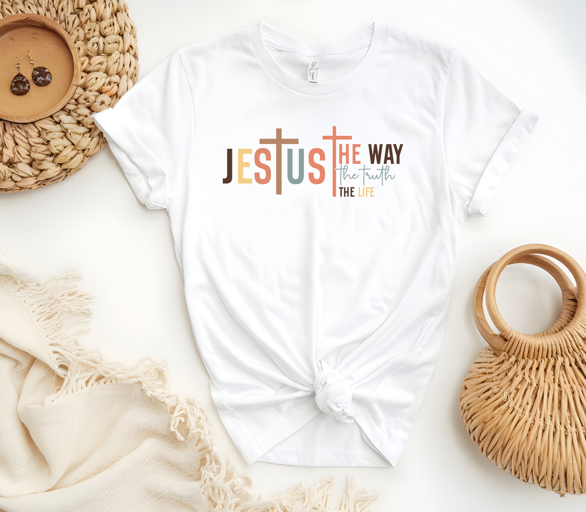 Faith Based Woman’s T-Shirt with the message “Jesus The Way, The Truth, The Life”.