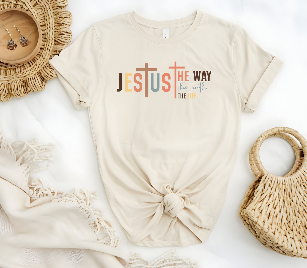 Faith Based Woman’s T-Shirt with the message “Jesus The Way, The Truth, The Life”.