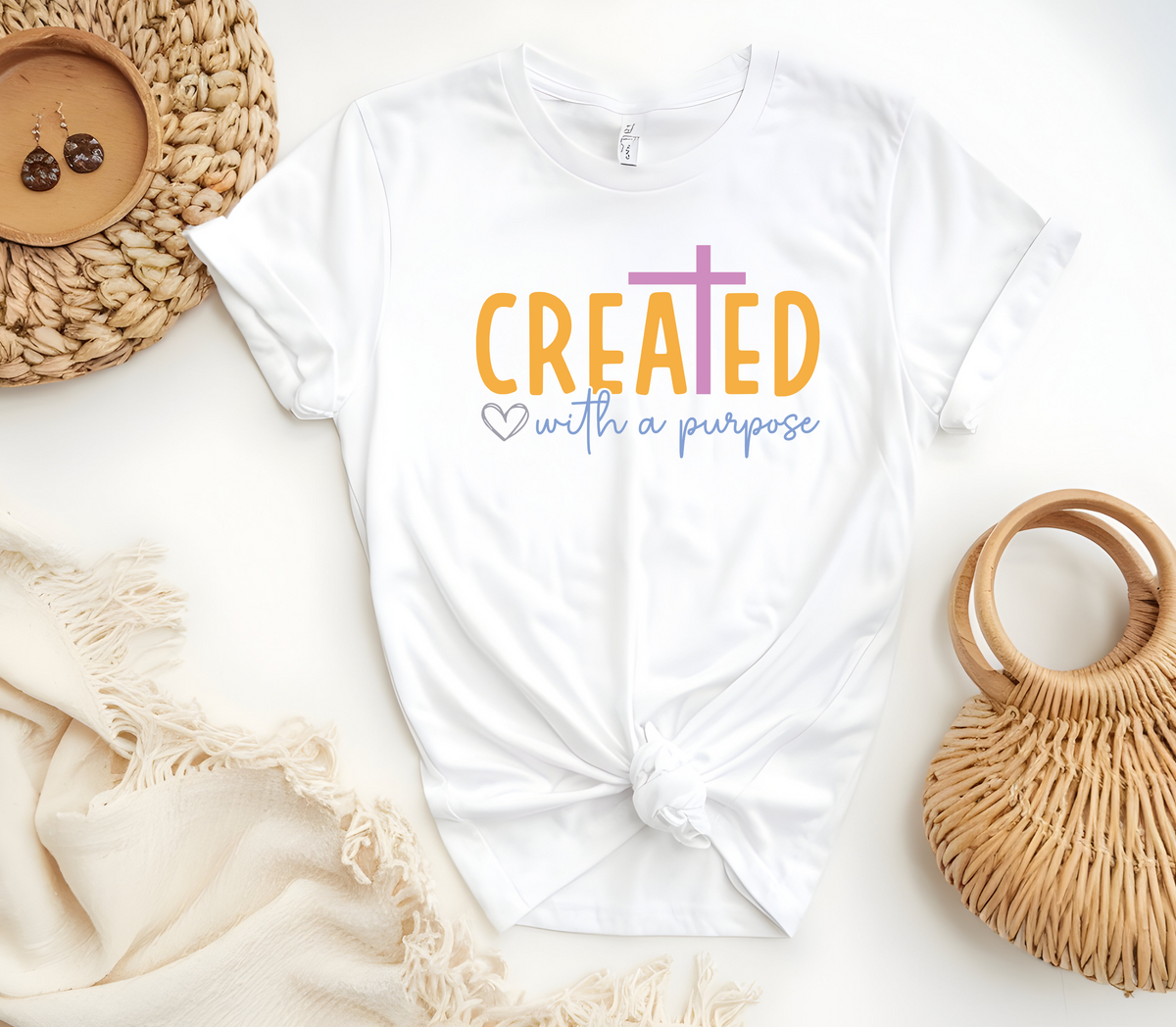 Faith Based Woman’s T-Shirt with the message “Created With A Purpose”.