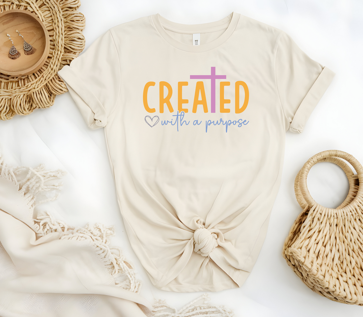 Faith Based Woman’s T-Shirt with the message “Created With A Purpose”.