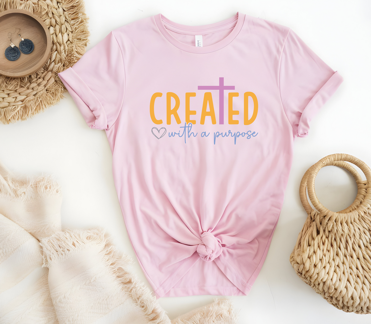 Faith Based Woman’s T-Shirt with the message “Created With A Purpose”.