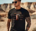 Men’s Faith Based T-Shirt Featuring the messages “Put On The Full Armor Of God, Helmet Of Salvation, Belt of Truth, Sword of Spirit, Breastplate of Righteousness, Shield of Faith & Shoes of Peace”.