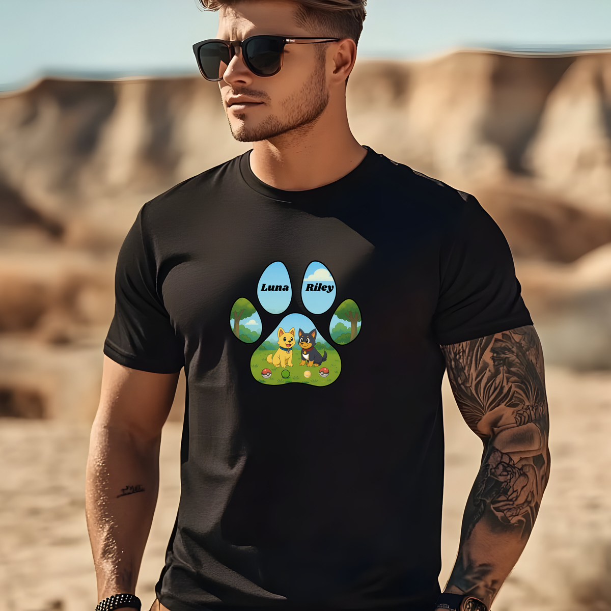 Men's soft style 100% cotton T-shirt! Featuring a custom full sized watercolor pet design