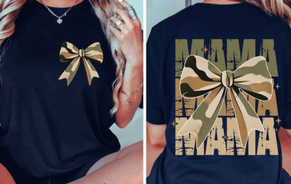 Camouflage Mama with Bow Front & Back design T-Shirt