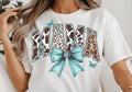 Mama Animal design Print with Teal Coquette and butterflies Bow T-Shirt