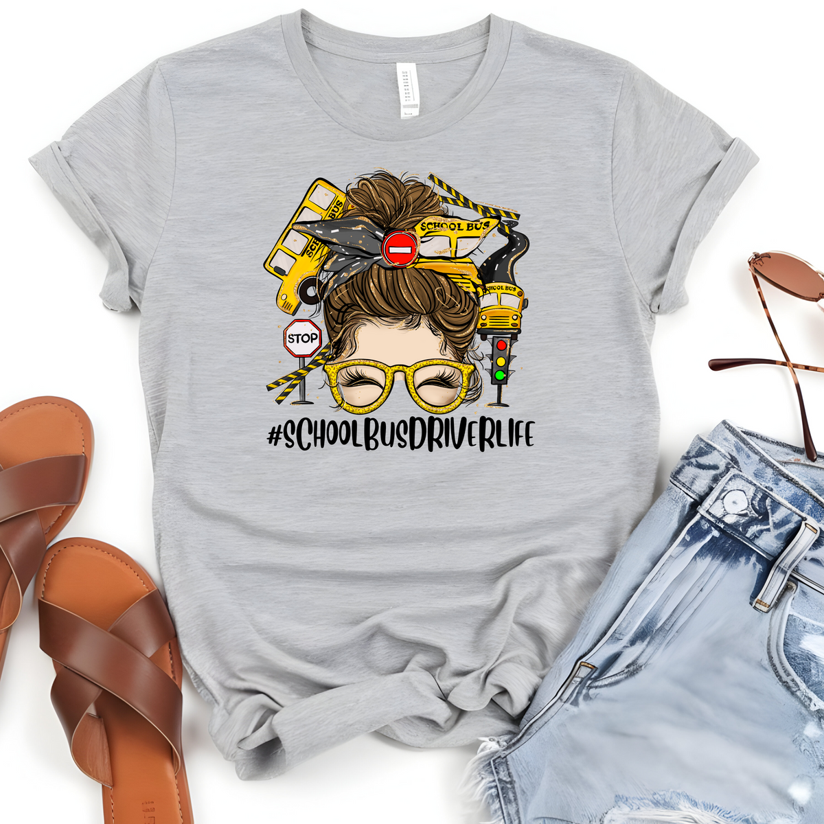 School Bus Driver Life Light Brown Hair T-Shirt