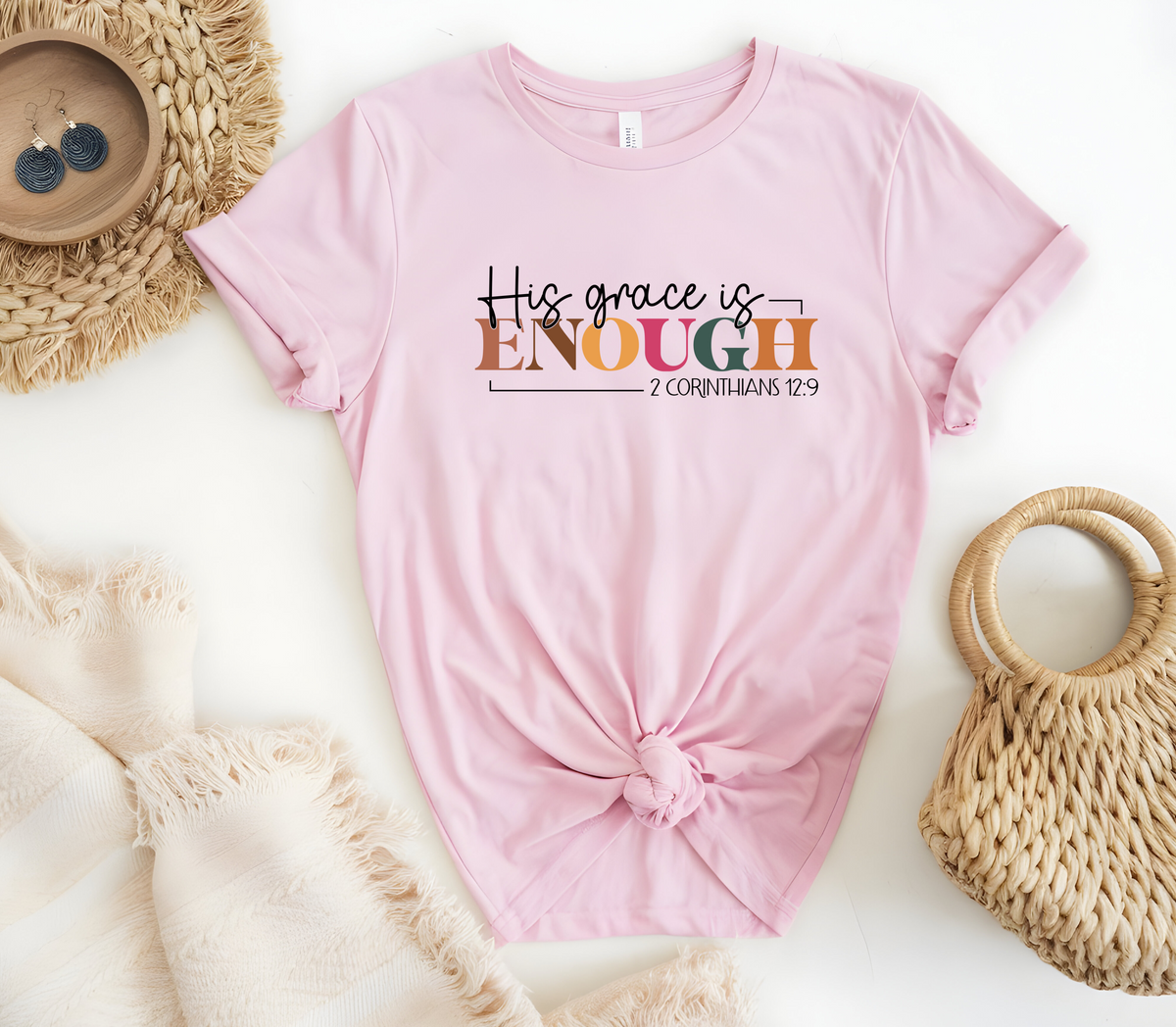 Faith Based Woman’s T-Shirt Featuring Scripture 2Corinthians 12:9 “His Grace Is Enough”
