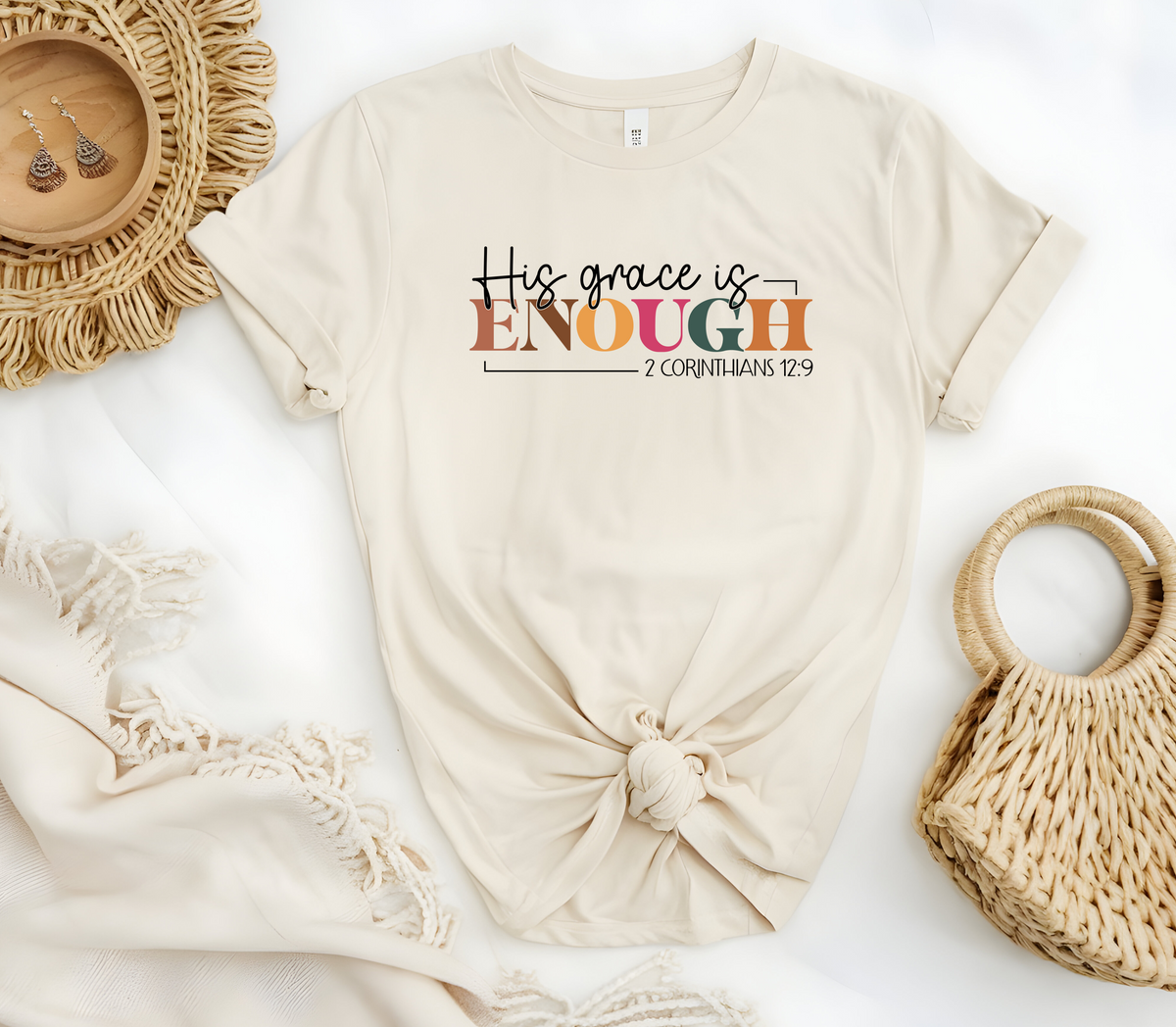 Faith Based Woman’s T-Shirt Featuring Scripture 2Corinthians 12:9 “His Grace Is Enough”